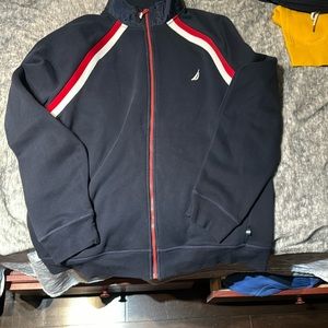 Navy blue red white size XL CREW NECK ZIP UP